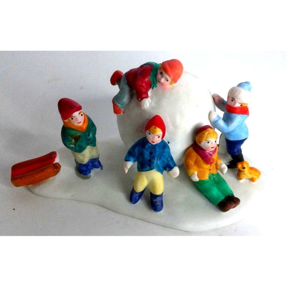 Vintage Lemax Old World Village Porcelain Giant Snowball Christmas Figurines Set